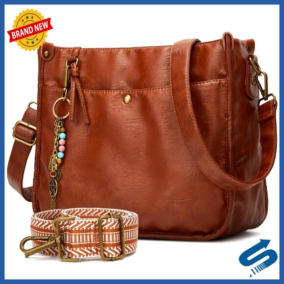 Vegan Leather Crossbody Bag Boho Chic Adjustable Straps Lightweight Spacious